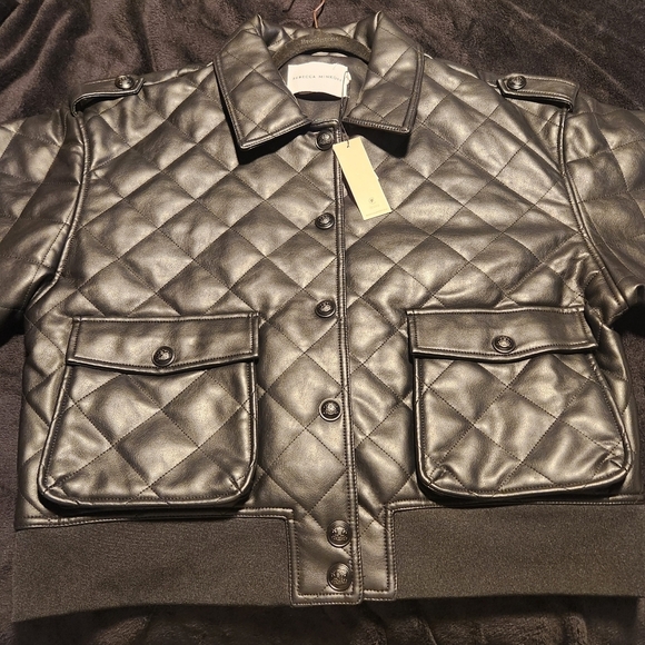 Rebecca Minkoff Black Diamond Quilted Bomber Jacket Size XL Oversized - Picture 9 of 11